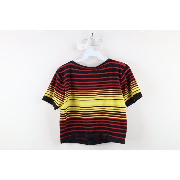 Vintage 90s Esprit Womens Large Faded Striped Knit Cropped Fit Full Zip T-Shirt - Picture 5 of 7